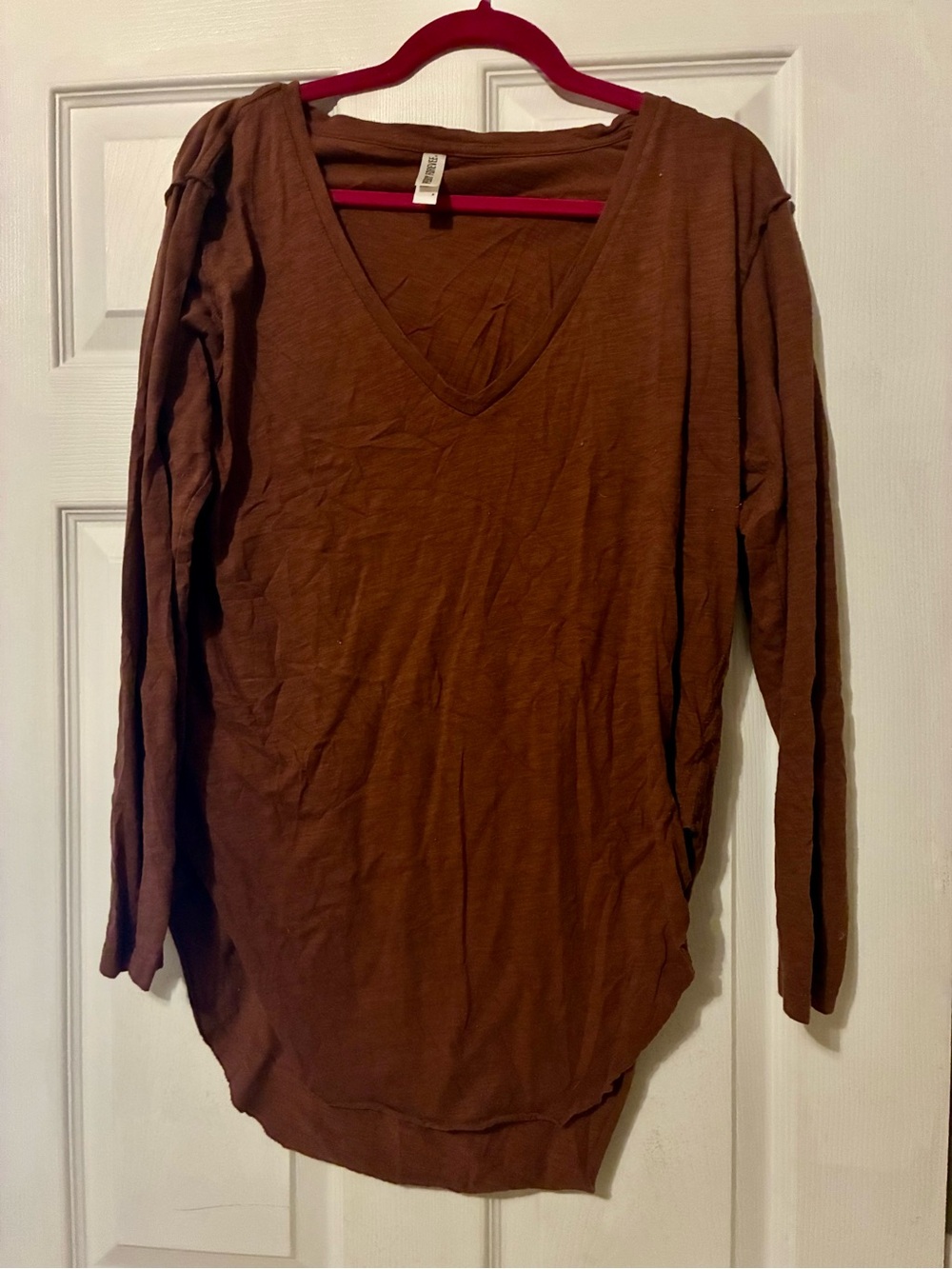 Relaxed V-Neck Long Sleeve Tunic - Brown